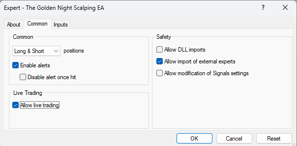 EA – Allow live trading