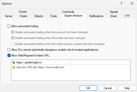 Expert Advisors Setup